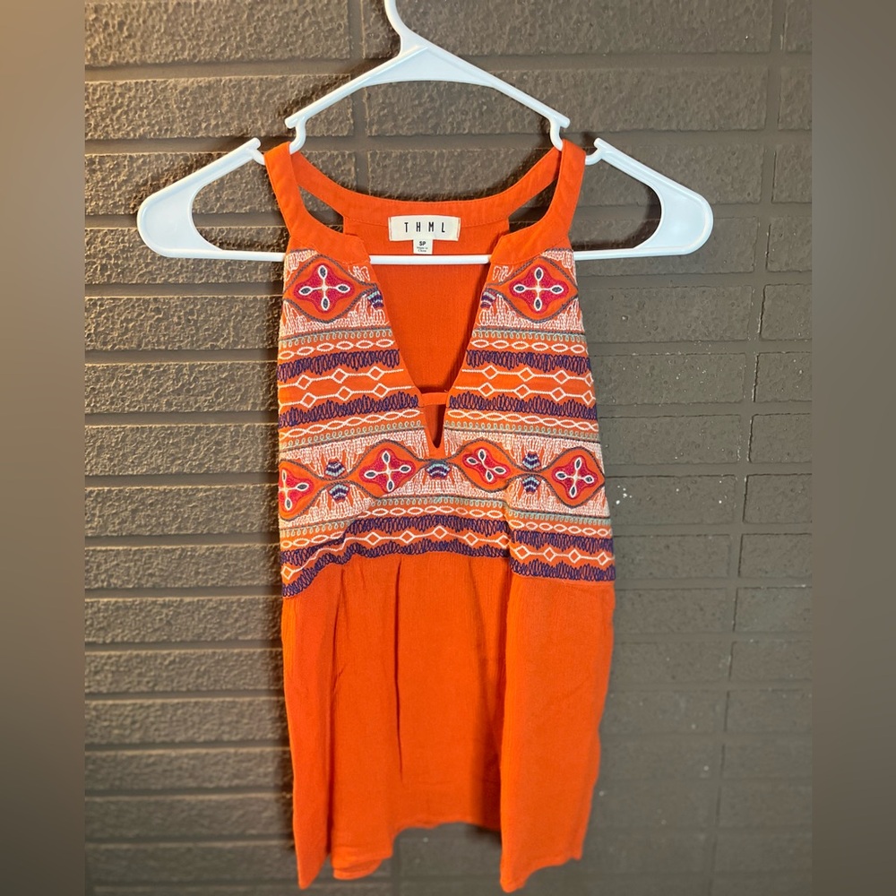 THML Vibrant Orange Embroidered Tank Top